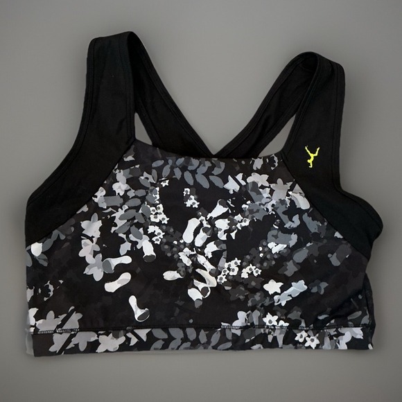 NWT FitYogi Sports Bra Medium Impact Cross Back Black Floral Print XL - Picture 3 of 6